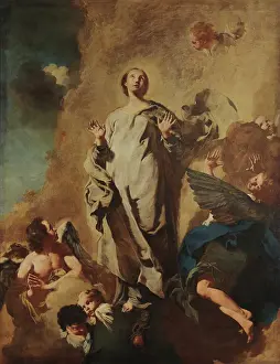 Madonna Oil On Canvas Prints: The Immaculate Conception and Angels, 1745. Creator: Piazzetta, Gian Battista (1683-1754)