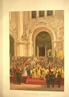 The imperial couple leaving the Cathedral of Christ the Saviour (From the Coronation Album), 1883 The imperial couple leaving the Cathedral of Christ the Saviour (From the Coronation Album), 1883