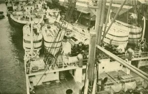 Vintage Shipping Industry Images Prints: An Impressive Array of Boats Aboard the Leviathan. c1930. Creator: Unknown