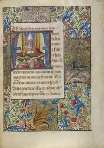 Netherlandish Heritage Art Prints: Initial A: The Trinity; Book of Hours, about 1480-1490. Creator: Georges Trubert