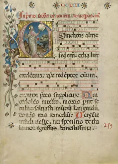 Italian Medieval Manuscripts Prints: Initial C: The Creation of the World; Noted Breviary, about 1420. Creator: Unknown