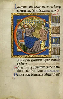 Christian Art Heritage Images Prints: Initial C: David Playing Bells; Psalter, after 1205. Creator: Master of Ingeborg Psalter