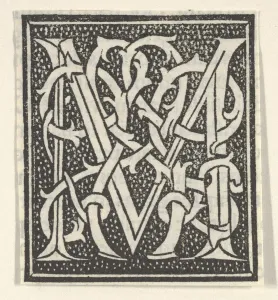 Print of Initial Letter M on Patterned Background, 1520