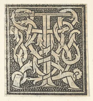 Initial Letter T Print on Patterned Background, 1520