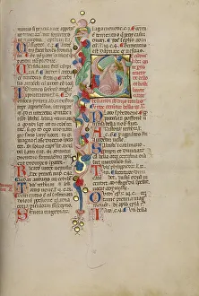 Gold Leaf Illuminated Manuscript Prints: Initial S: Bust Portrait of a Bearded Man, early 15th century. Creator: Cristoforo Cortese
