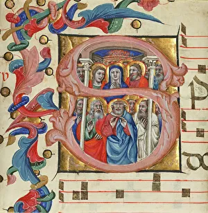 Christian Religious Iconography Prints: Initial S: Pentecost, about 1394-1402. Creator: Niccolo di Giacomo da Bologna