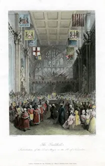 Historic Engraving Artwork Prints: Installation of the Lord Mayor, The Guildhall, London. Artist: H Melville