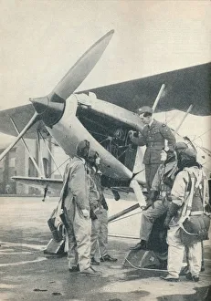 Aviation Training Prints: An instructor explaining engine details to a pupils at Sealand Aerodrome
