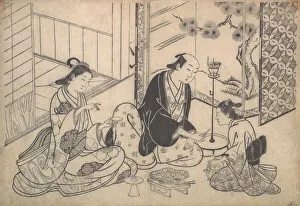 Hasegawa Mitsunobu Print: Sake Party, ca. 1730