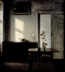 Prints of Interior with potted plant on card table, 1910-1911. Found in the collection of the Malmo Konstmuseum Denmark Prints: Print of Interior with a Potted Plant on a Card Table