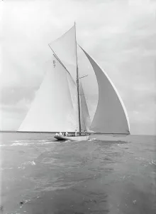 Prints of Istria sailing downwind under spinnaker, 1912. Istria, was designed by Charles Nicholson and originally owned by the architect Sir Charles Allom Isle Of Wight Prints: Istria Sailing Downwind Under Spinnaker, 1912 Print