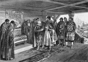 Iziaslav II Mstislavich and Viacheslav I Vladimirovich, 1890. Artist: Lebedev, Klavdi Vasilyevich (1852-1916) Iziaslav II Mstislavich and Viacheslav I Vladimirovich, 1890. Artist: Lebedev, Klavdi Vasilyevich (1852-1916)