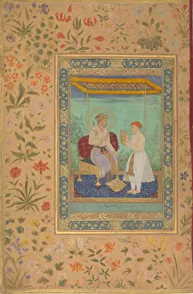 Jahangir and His Vizier, I'timad al-Daula, Folio from the Shah Jahan Album, recto: ca Jahangir and His Vizier, I'timad al-Daula, Folio from the Shah Jahan Album, recto: ca