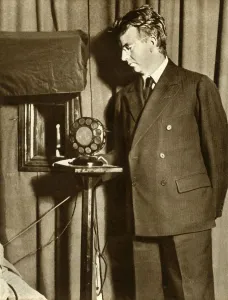 John Logie Baird watching the first play to be televised, 14 July 1930, (1935) John Logie Baird watching the first play to be televised, 14 July 1930, (1935)