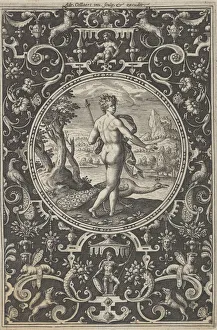 Greek Mythology Goddesses Prints: Juno in a Decorative Frame with Grotesques, from the Judgment of Paris, ca. 1580