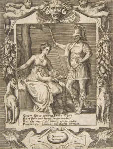 Giulio Bonasone Artwork Prints: Juno, Mars and Cupid, set within an elaborate frame, from the Loves, Rages and Jealous
