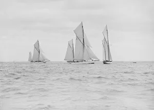 The three ketches Julnar, Cariad and Corisande racing upwind, 1913. Creator The three ketches Julnar, Cariad and Corisande racing upwind, 1913. Creator