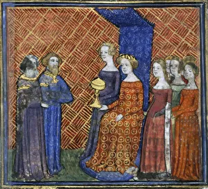 King Solomon Receiving the Queen of Sheba (from the Bible historiale by Guiart des Moulins), 1400-1415 King Solomon Receiving the Queen of Sheba (from the Bible historiale by Guiart des Moulins), 1400-1415