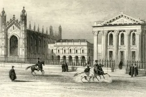Prints of Kings College Chapel, University Library and Senate House, Cambridge, c1835. Gothic and neoclassical buildings: Kings College Chapel, the Library, and Senate House. From Curiosities of Great Britain Cambridge Prints: Gothic and Neoclassical Buildings of Cambridge, c1835 Print