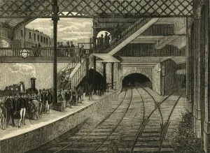 Victorian Era Transportation Prints: Kings Cross Underground Station in 1868, (c1876). Creator: Unknown