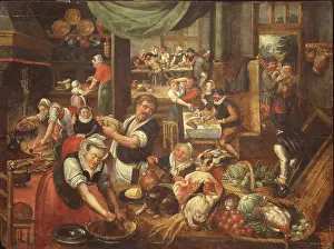 Traditional Cooking Methods Prints: Kitchen Interior, 1565. Creator: Cleve, Marten van, the Elder (1520-1570)