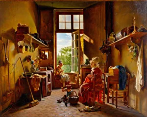 Oil On Canvas Kitchen Scene Prints: Kitchen Interior. Artist: Drolling, Martin (1752-1817)