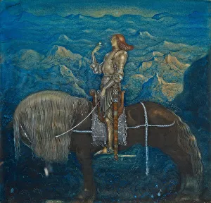 A knight. Among Gnomes and Trolls, 1915. Artist: Bauer, John (1882-1918) A knight. Among Gnomes and Trolls, 1915. Artist: Bauer, John (1882-1918)