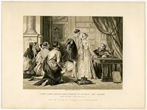 Lady Jane Greys Reluctance to Accept the Crown, (19th century). Artist: Herbert Bourne Lady Jane Greys Reluctance to Accept the Crown, (19th century). Artist: Herbert Bourne