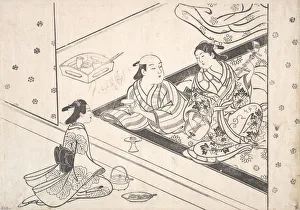Lady Playing Shamisen, with Her Lover and Attendant Nearby. Creator: Nishikawa Sukenobu Lady Playing Shamisen, with Her Lover and Attendant Nearby. Creator: Nishikawa Sukenobu