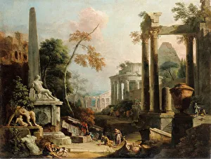 Landscape with Classical Ruins and Figures, 1725-1730 Print