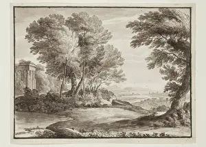 Baroque Landscape Art Prints: Landscape with a Classical Temple, after Claude, c1800s. Creator: Luigi Gasparini