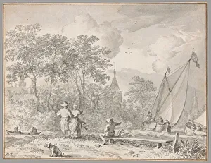 Landscape with Elegant Figures Print, n.d