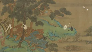 Landscape with Gibbons and Cranes, Qing dynasty, 18th century. Creator: Unknown Landscape with Gibbons and Cranes, Qing dynasty, 18th century. Creator: Unknown