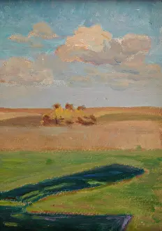 Agricultural Landscape Images Prints: Landscape with Stacks, 1900. Creator: Unknown