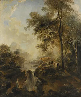 Landscape with a Waterfall and Cattle Print, 1768