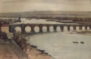 Landscapes Prints: David Young Cameron's Berwick Bridge Print, c1912-15