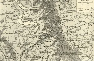 Prints of Large Scale Map of First Phase of the Struggle for Verdun, 1916. The Battle of Verdun was fought from 21 February to 18 December 1916 on the Western Front Meuse Prints: Large Scale Map of First Phase Verdun 1916 Print