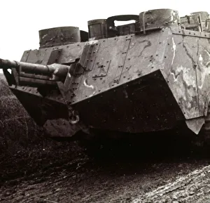 First World War Transportation Prints: Large tank on the move, c1914-c1918