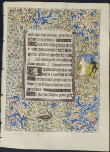 15th-century Illuminated Leaf Print: Angel Chases Devil