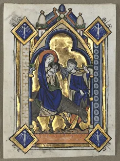 Medieval Manuscript Illumination Prints: Leaf Excised from a Psalter: Flight Into Egypt, c. 1260. Creator: Unknown