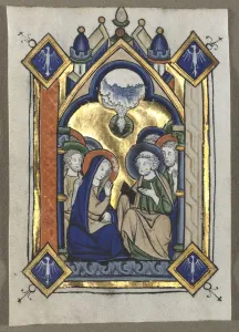 Manuscript Illumination Techniques Prints: Leaf Excised from a Psalter: The Pentecost, c. 1260. Creator: Unknown