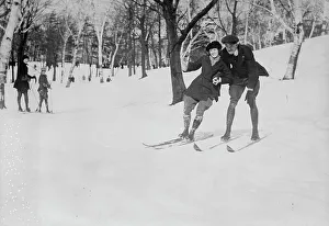 Black And White Ski Photos Prints: Learning to ski, Quebec, between c1915 and c1920. Creator: Bain News Service