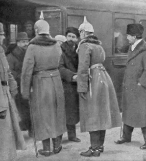 Leon Trotsky arriving for peace negotiations with the Germans, Brest-Litovsk, 7 January 1918 Leon Trotsky arriving for peace negotiations with the Germans, Brest-Litovsk, 7 January 1918