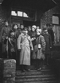 Russian Leader Prints: Leon Trotsky Print with Bodyguards 1919