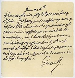 Letter from George II to Thomas Pellam-Holles, 4th June 1757.Artist: King George II Letter from George II to Thomas Pellam-Holles, 4th June 1757.Artist: King George II