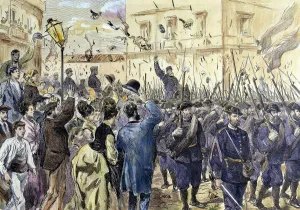 Liberation of Bilbao during the Third Carlist War in 1874, colored engraving in La Liberation of Bilbao during the Third Carlist War in 1874, colored engraving in La