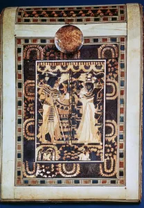 Lid of a coffer showing Tutankhamun and his wife Ankhesenamun in a garden, 14th century BC Lid of a coffer showing Tutankhamun and his wife Ankhesenamun in a garden, 14th century BC