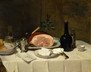 Still Life with Ham, 1870s. Creator: Philippe Rousseau Still Life with Ham, 1870s. Creator: Philippe Rousseau
