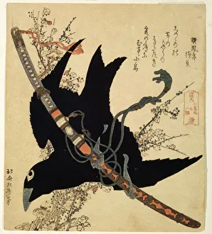 The little raven. Minamoto clan sword, c1823. Artist: Hokusai The little raven. Minamoto clan sword, c1823. Artist: Hokusai