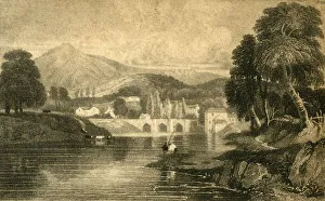 North Wales Landmarks Prints: Llangollen Bridge, Castle Dinas Bran, on the River Dee: North Wales, 19th century